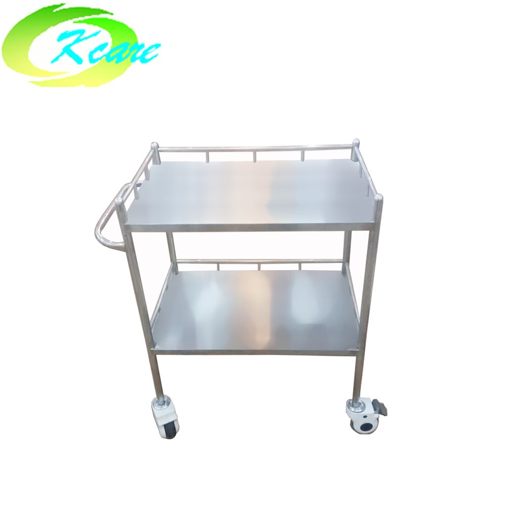 Two-shelf hospital stainless steel trolley cart with deluxe wheels KS-B07