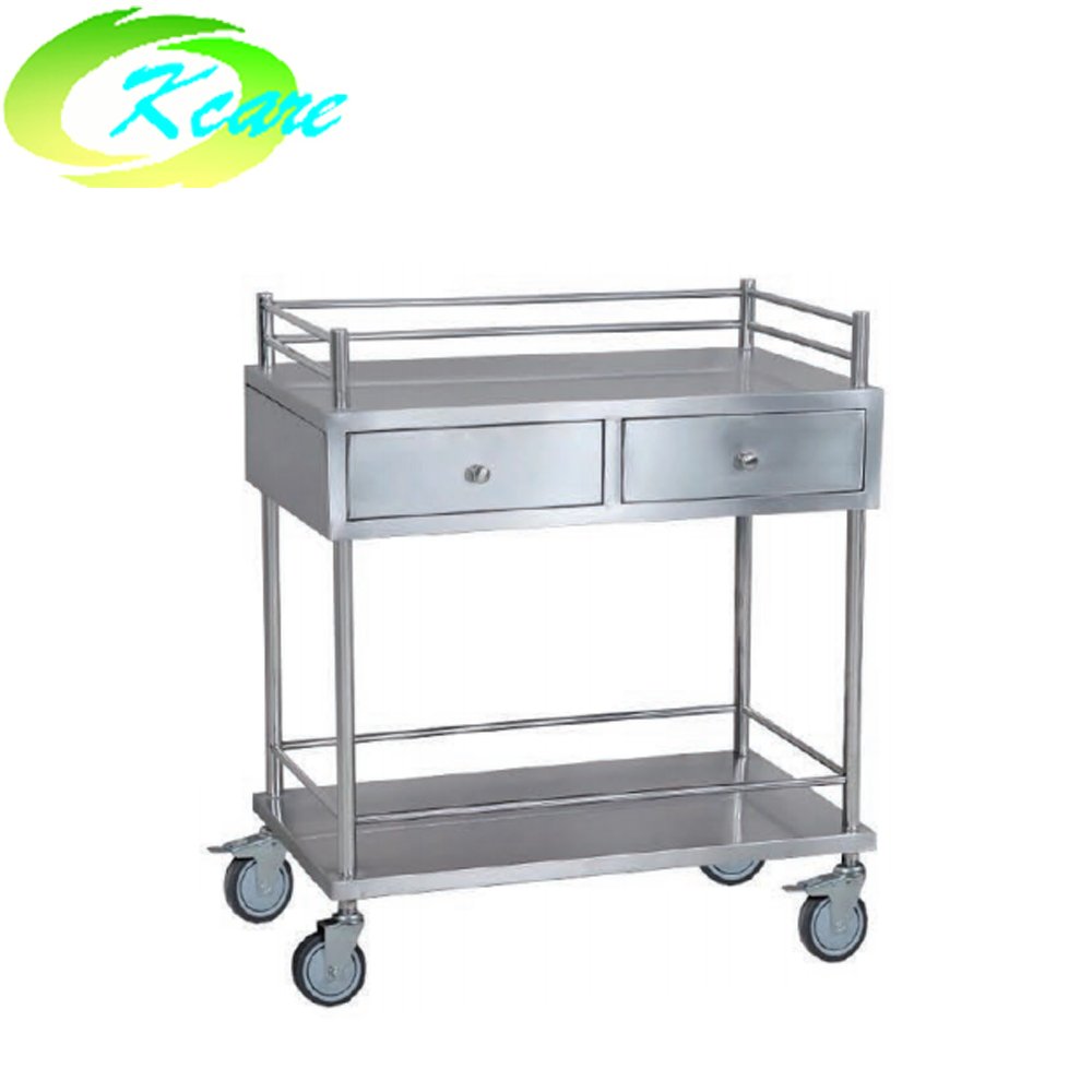 Stainless steel hospital medicine service trolley with double cabinet KS-B24